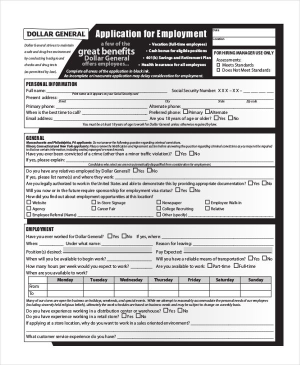 Free 10 Sample General Application Forms In Pdf Word Excel 5362