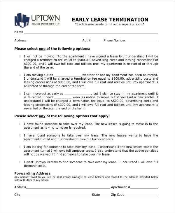 early lease termination form