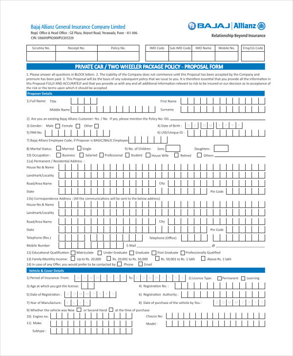 general insurance proposal form