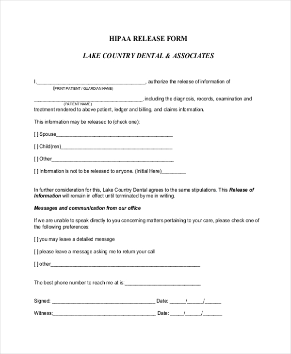 19 Lovely Hipaa Agreement Form For Employees   Hipaa Dental Release Form 