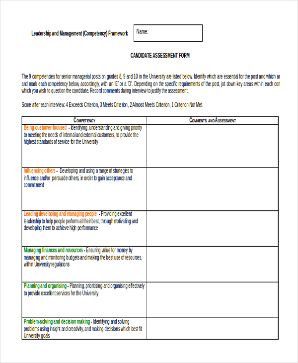 job candidate assessment form