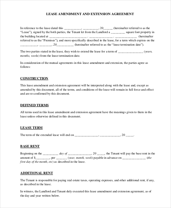 FREE 11 Sample Lease Amendment Forms In PDF MS Word
