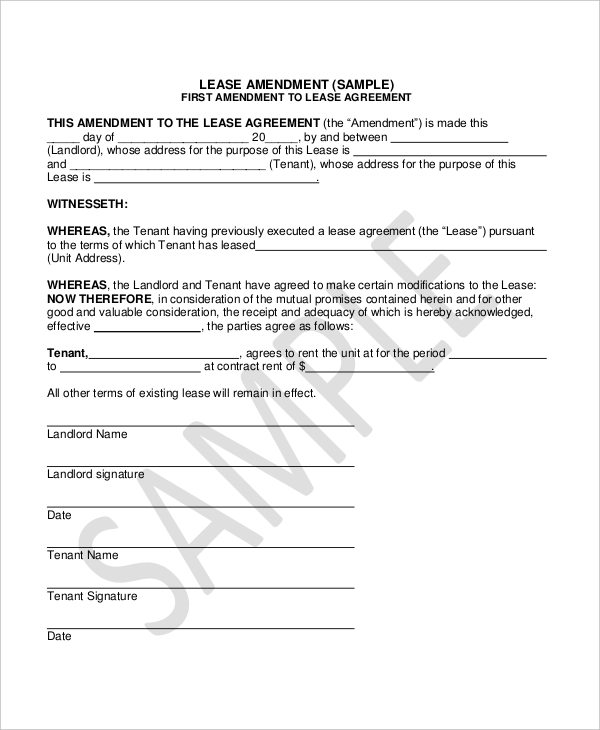 FREE 11 Sample Lease Amendment Forms In PDF MS Word