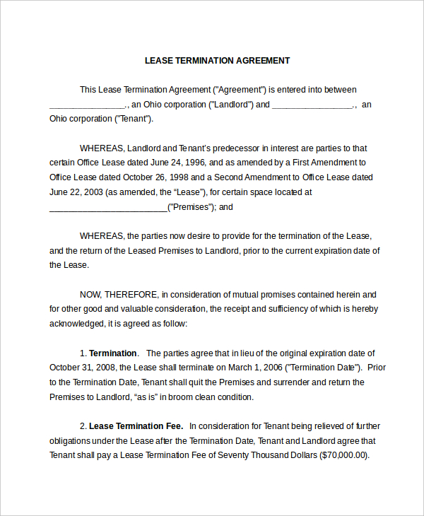 FREE 8 Sample Lease Termination Forms In PDF MS Word