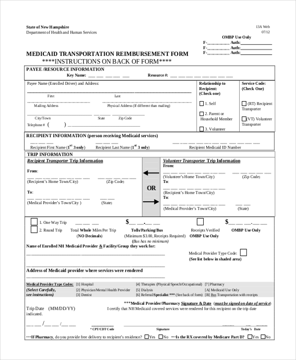 Free 9 sample medicaid reimbursement forms in ms word pdf