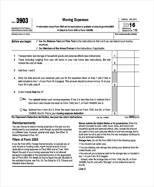 moving expenses form