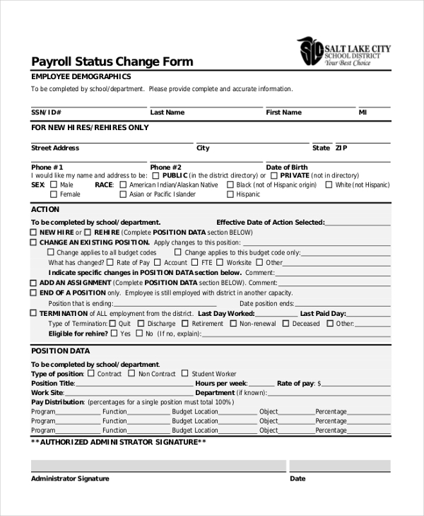 payroll status change form