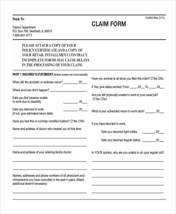 protective life insurance statement of claim form
