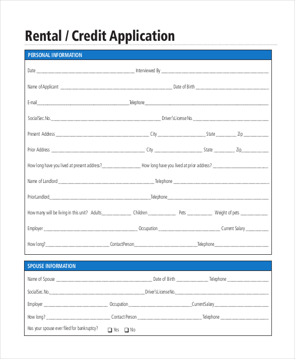 rental credit application form