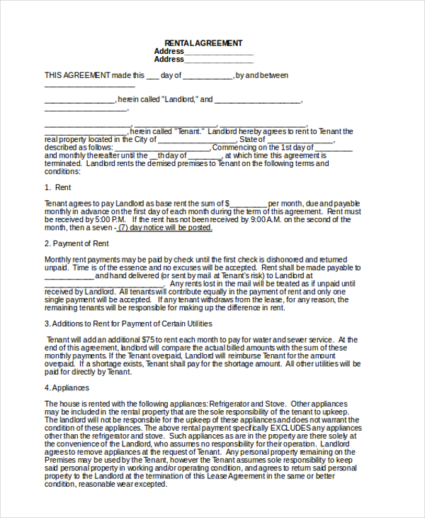 FREE 11+ Sample Rental Lease Forms in MS Word | PDF | Excel