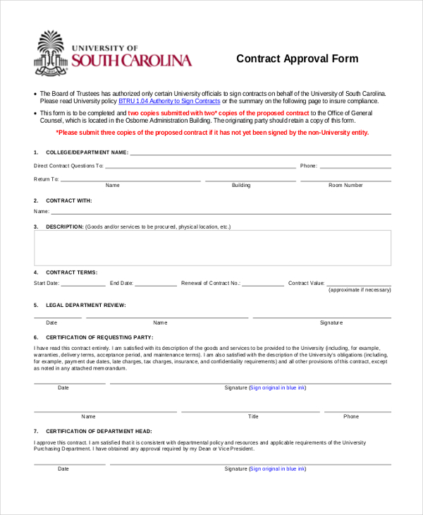 service contract approval form threshold