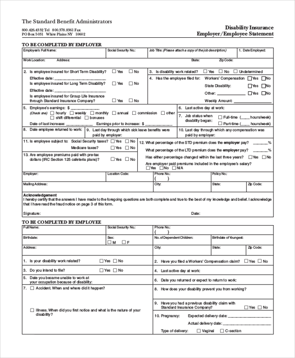 Free 8 Sample Disability Application Forms In Pdf 7197