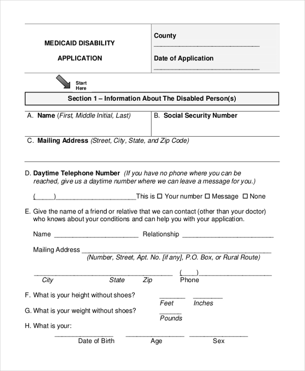 FREE 8+ Sample Disability Application Forms in PDF