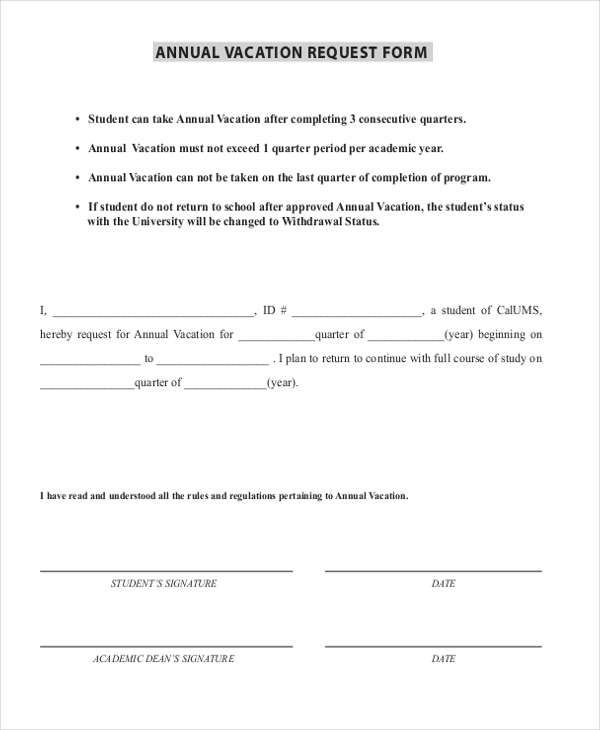 FREE 11+ Sample Vacation Request Forms in PDF | MS Word | Excel