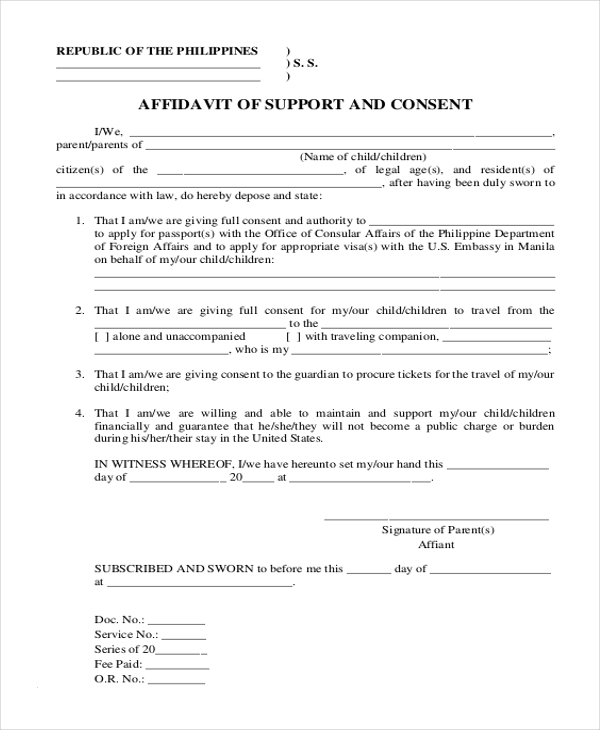 Free 11 Sample Affidavit Of Support Forms In Pdf Ms Word 1999