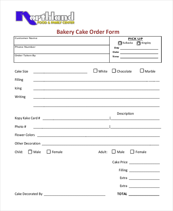 Wedding Cake Order Form Template