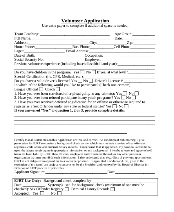 Free downloadable templates of volunteer forms