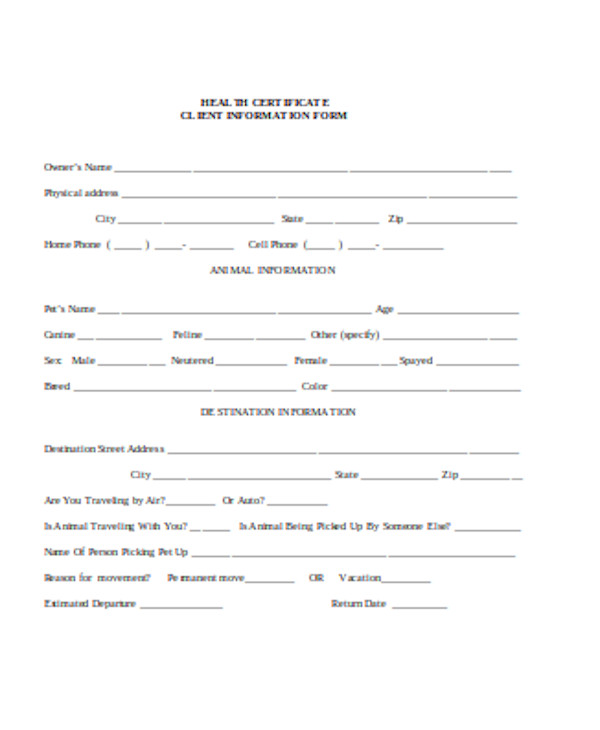 FREE 13+ Health Certificate Form Samples, PDF, MS Word, Google Docs, Excel