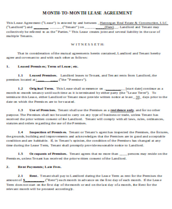 basic month to month lease agreement form