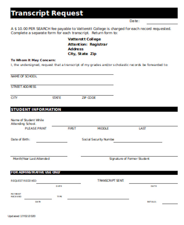 FREE 10 Transcript Request Form Samples In PDF MS Word Excel