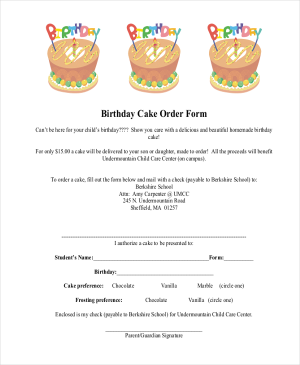 birthday cake order form