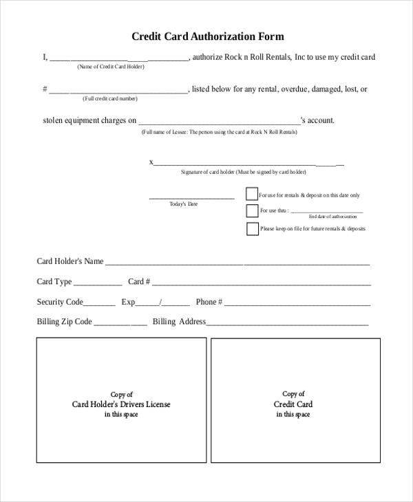 Free 13 Sample Credit Card Authorization Forms In Pdf Ms Word Excel 9044