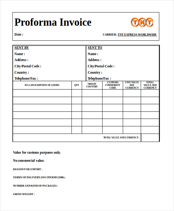 tnt commercial invoice template