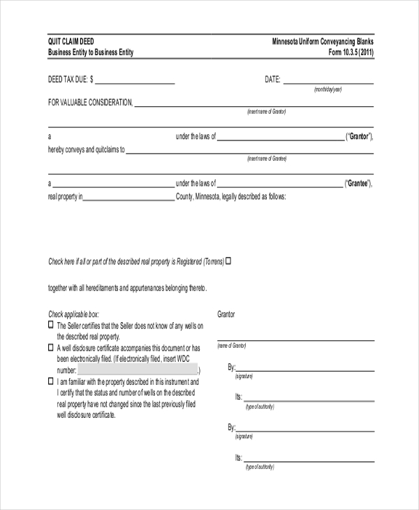 blank quit claim deed form