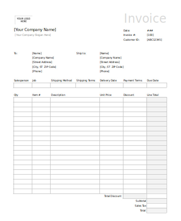 blank sales invoice form