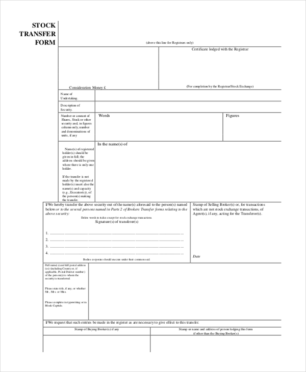 Free 10 Sample Stock Transfer Forms In Pdf Word 6727