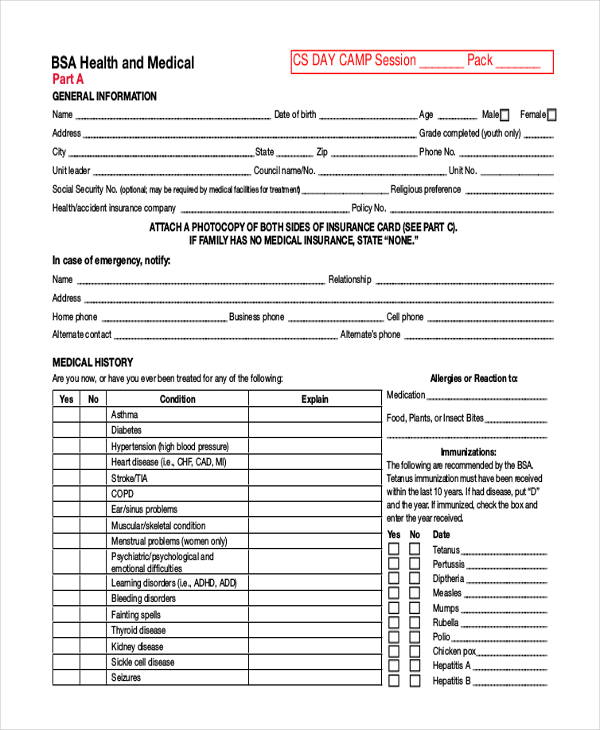Bsa Health Form A And B Fillable Pdf Printable Forms Free Online