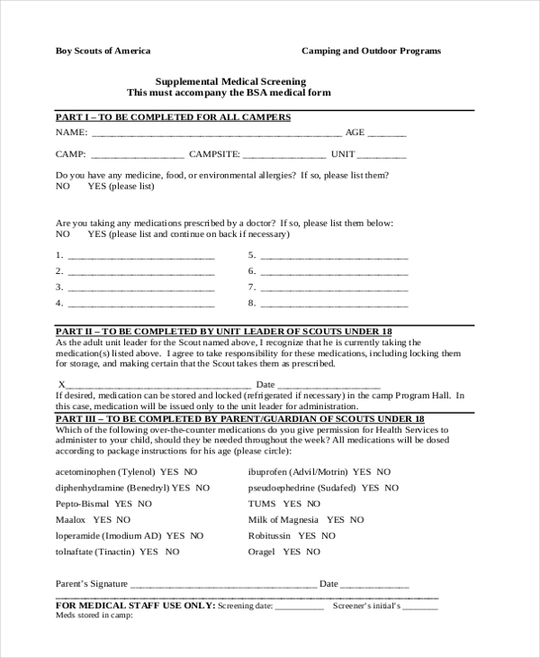 Free 8 Sample Bsa Health Forms In Pdf Word 1326