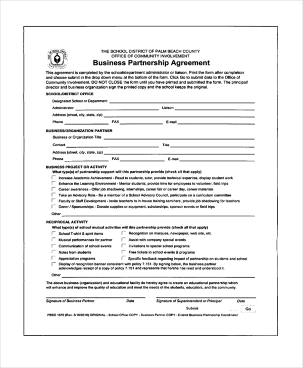 Partnership agreement format