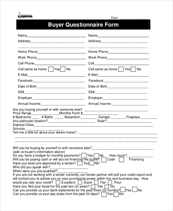 buyer questionnaire form