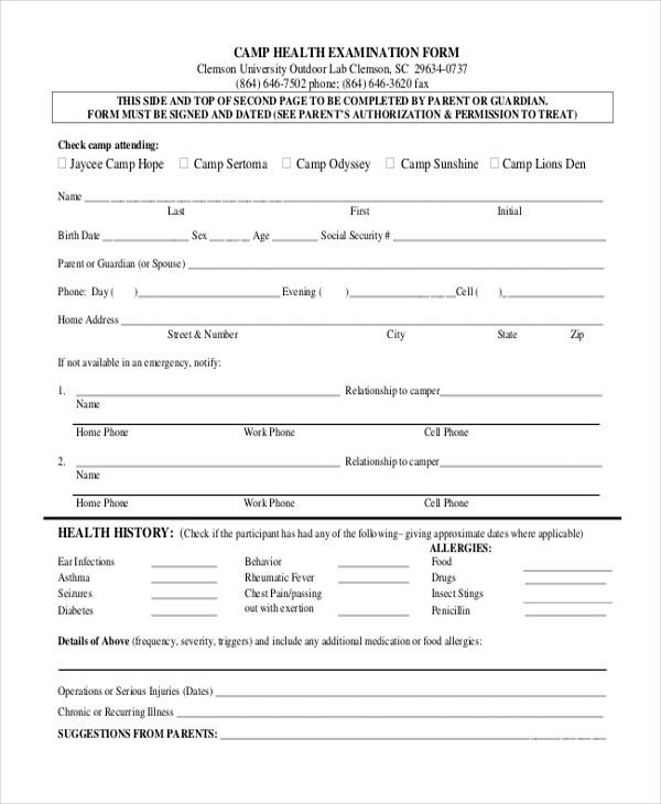 FREE 10+ Sample Health Examination Forms in PDF MS Word