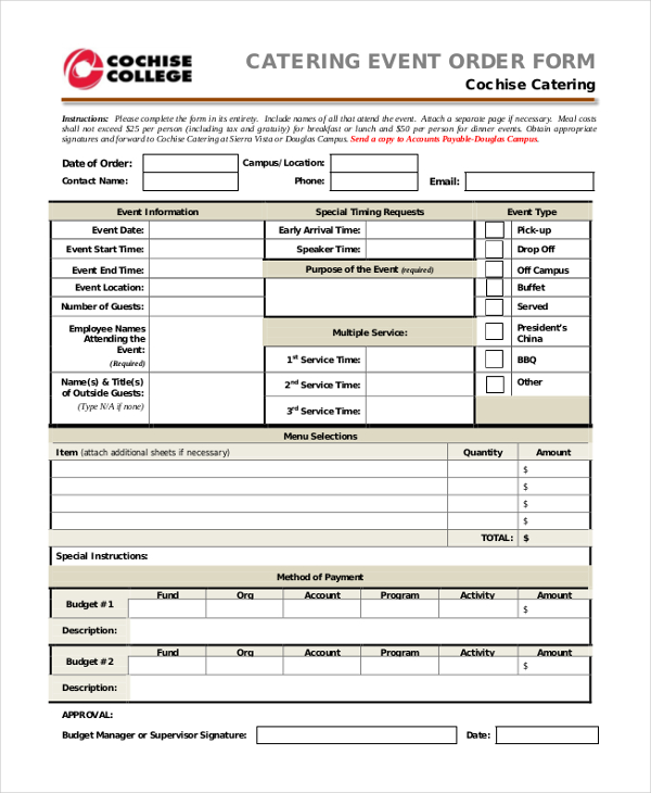 FREE 11+ Sample Event Order Forms in PDF MS Word Excel