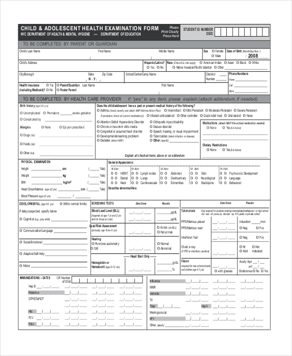 FREE 10+ Sample Health Examination Forms in PDF MS Word