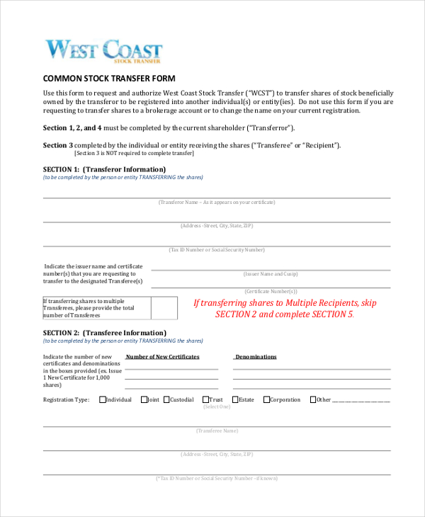 Free 10 Sample Stock Transfer Forms In Pdf Word 8755