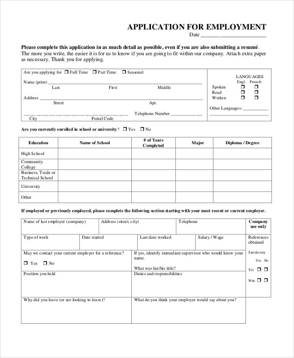 confidential application for employment