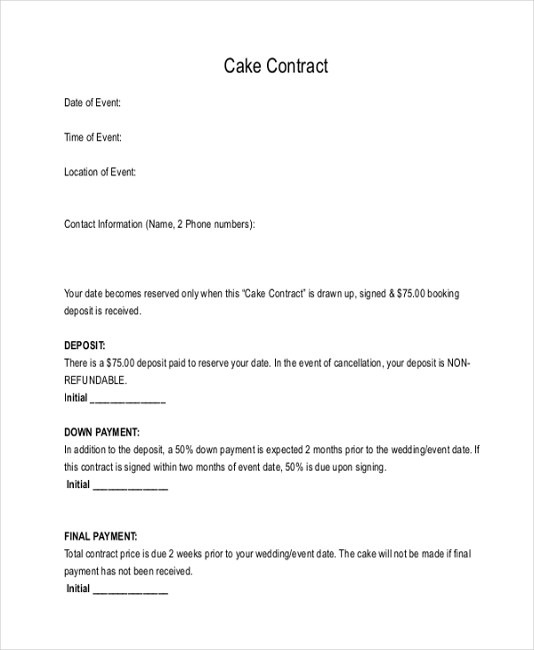 cake contract order form