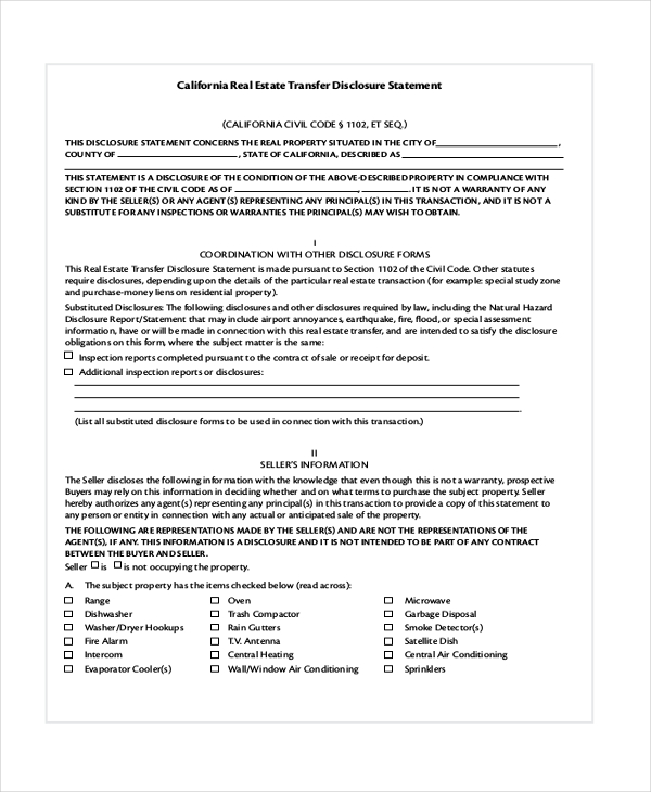 FREE 10+ Sample Real Estate Disclosure Forms in PDF MS Word