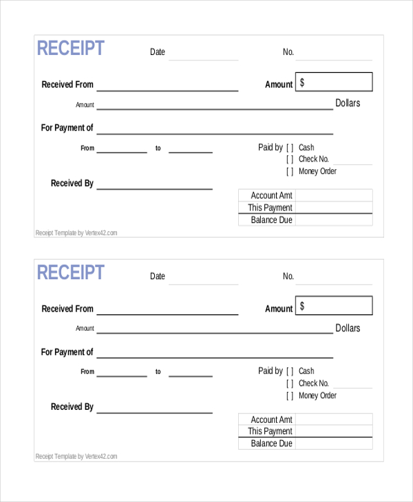 cash payment receipt form