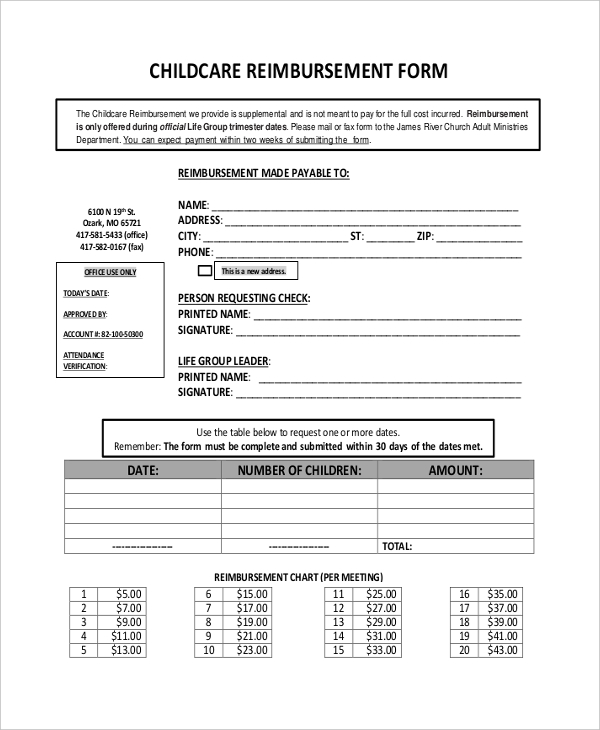 child care reimbursement form