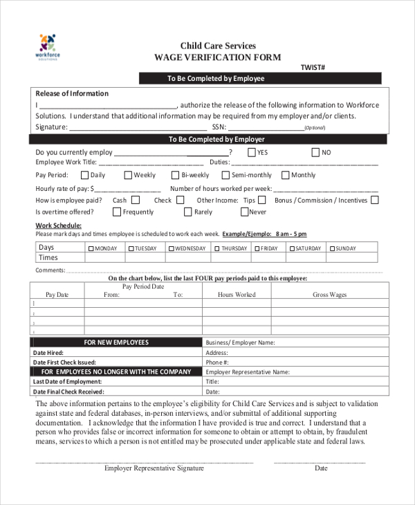 Free 10 Sample Wage Verification Forms In Pdf Word