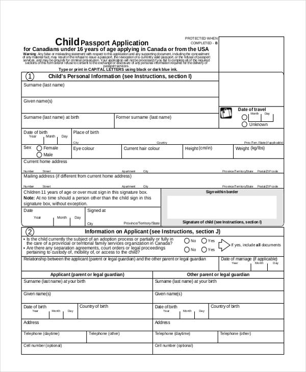 child passport application form