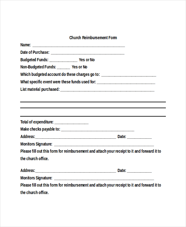 church reimbursement form