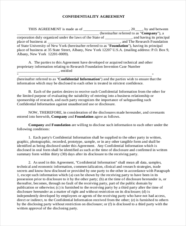 confidentiality agreement form