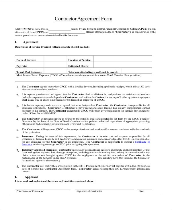 contractor agreement form