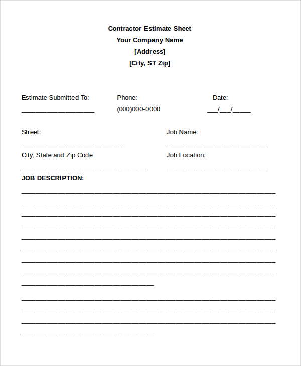 contractor estimate form