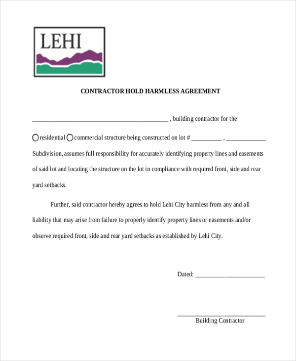 FREE 12 Sample Hold Harmless Agreement Forms In PDF MS Word